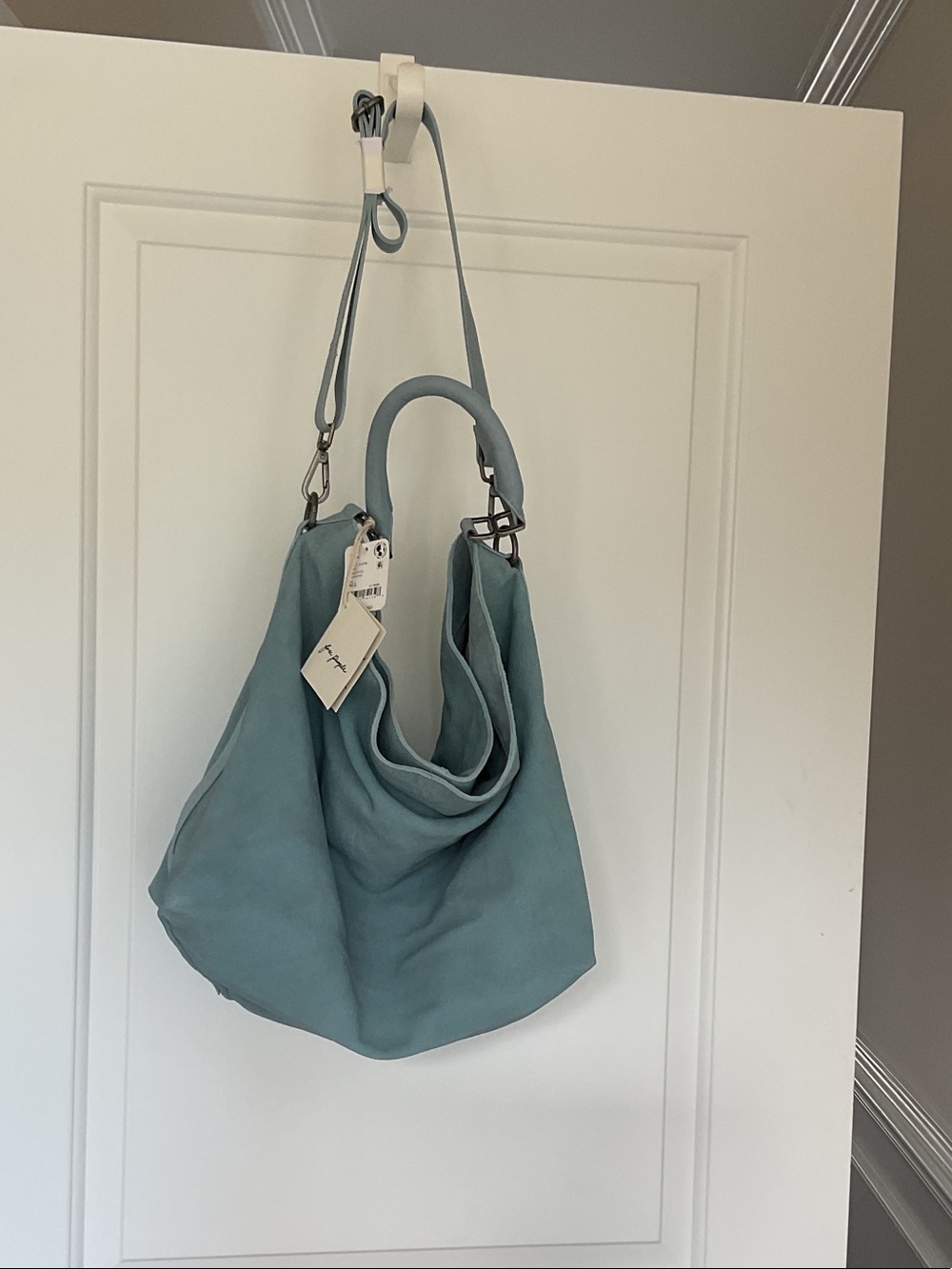 Free People Dusty Blue Leather Shoulder Hobo